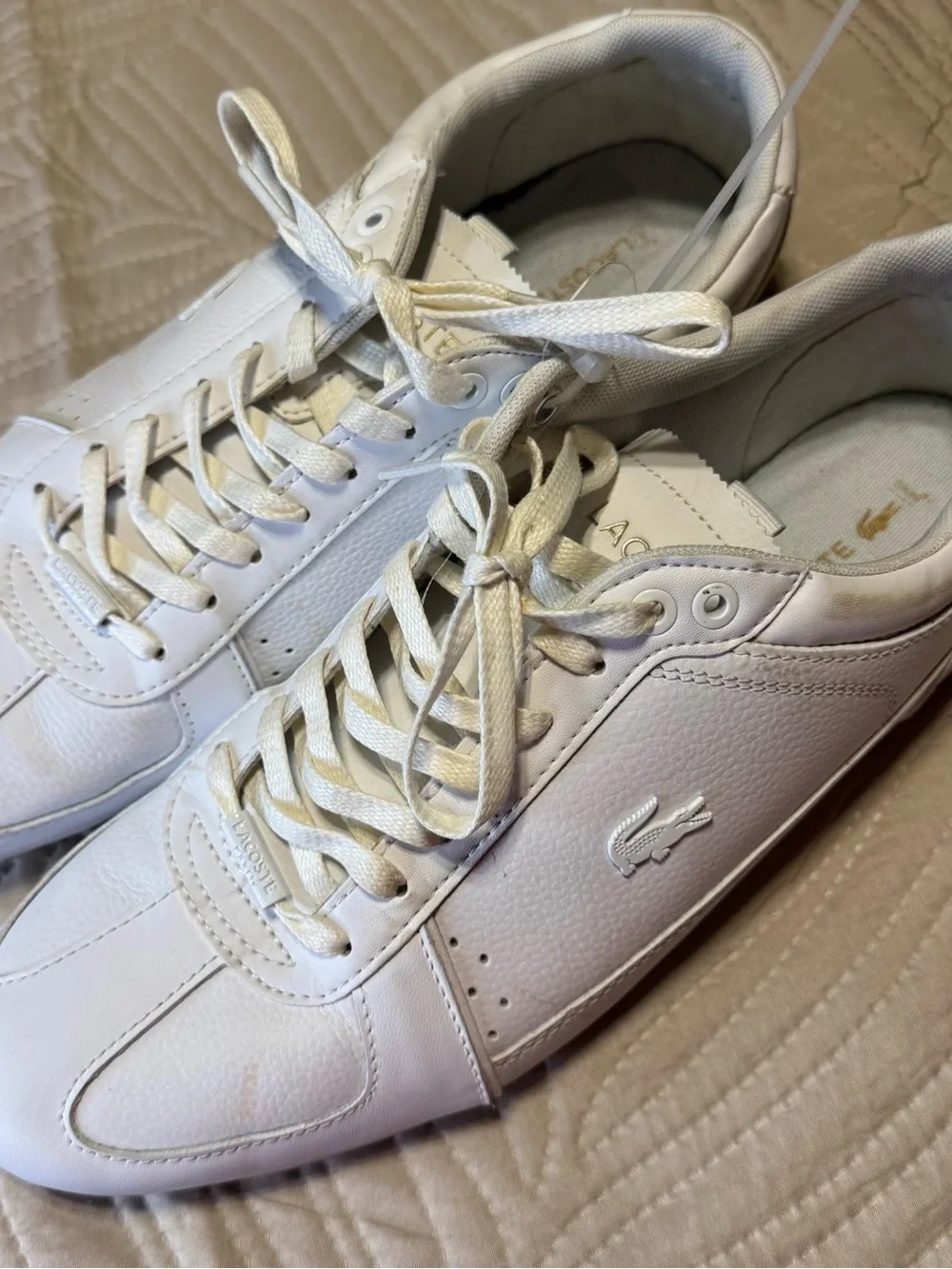Lacoste Men’s White Leather Sneakers - Classic Tennis Style Sz 8.5